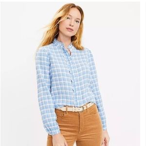 Loft Plaid Ruffle Button Down Blouse